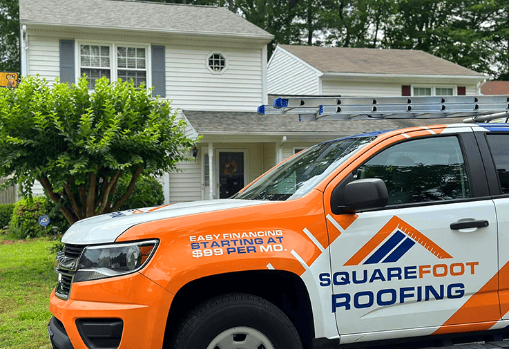 Square Foot Roofing truck at a customer’s home