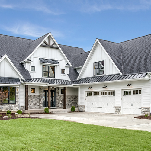 Residential roof installation on house