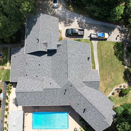 Aerial view new shingle roof